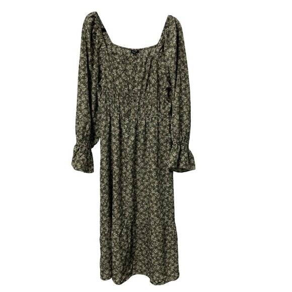 Very J Dresses & Skirts - VERY J DRESS FLORAL OLIVE GREEN SQUARE NECK MAXI LINED BOHO PEASANT FEMININE NWT